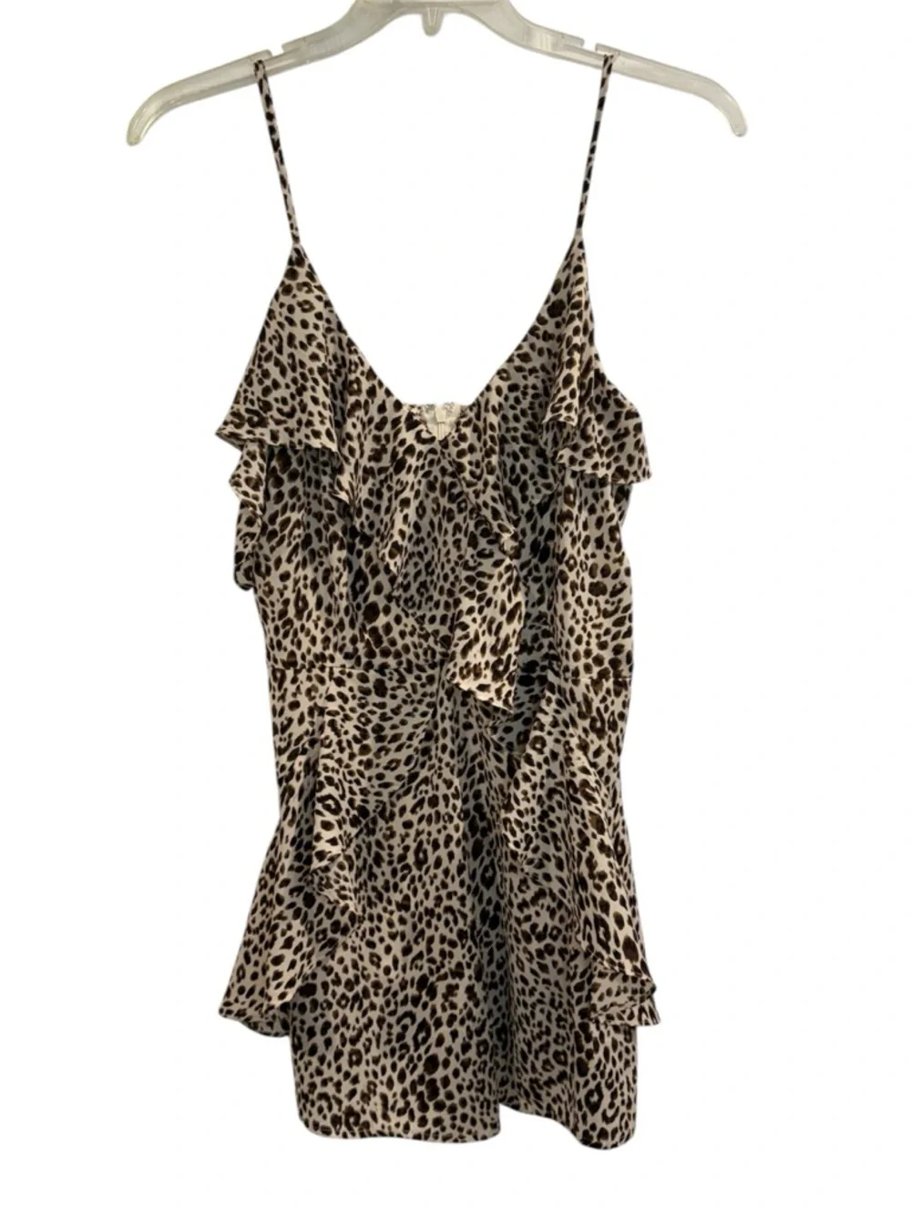 Leopard Print Ruffle Romper - Neutral Spots - Picture 2 of 3